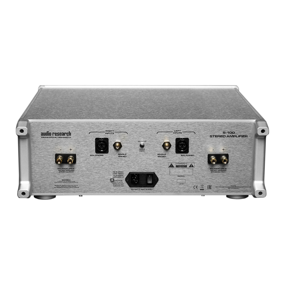 Audio Research S-100 Stereo Power Amplifier - Back view, connection ports